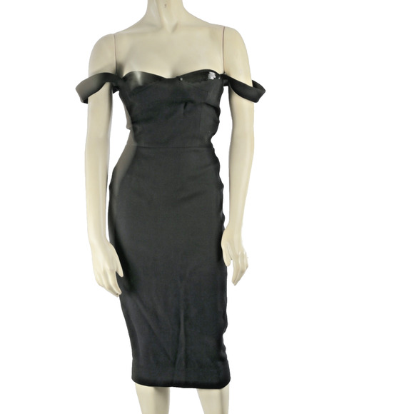 Victoria Beckham Black Sleeveless Fitted Midi Sheath Dress Size 2 - Picture 1 of 16